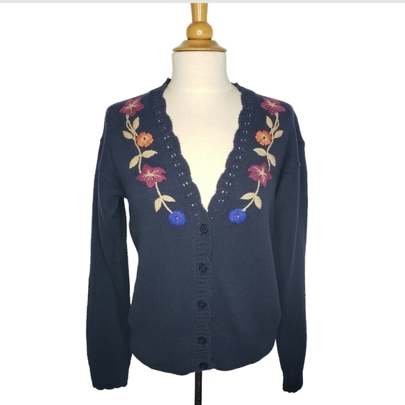 Vintage Embroidered Linen Cotton Cardigan S Cottagecore Grannycore  Prairie - Picture 1 of 9